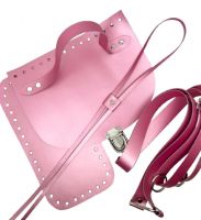 Set rucsac piele naturală, roz metalizat