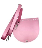 Set geanta piele naturala, clapeta +curea, roz metalizat