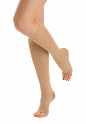 Ciorapi compresivi medicinali, până la genunchi, cu VÂRF deschis, Clasa 1 de compresie, 15-21 mmHG, RelaxSan M1150A, bej
