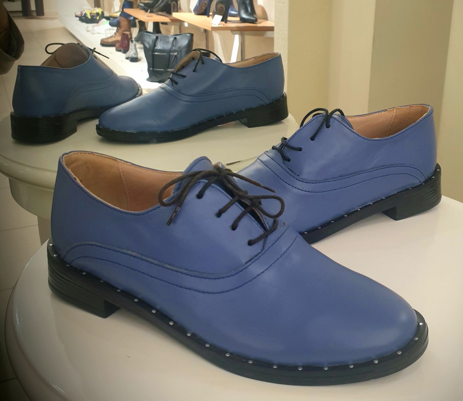 Pantofi Oxford albastru piele naturala