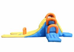 Saltea gonflabila mini Water Park cu spatiu de catarat trei tobogane cos de baschet si tunel(5)