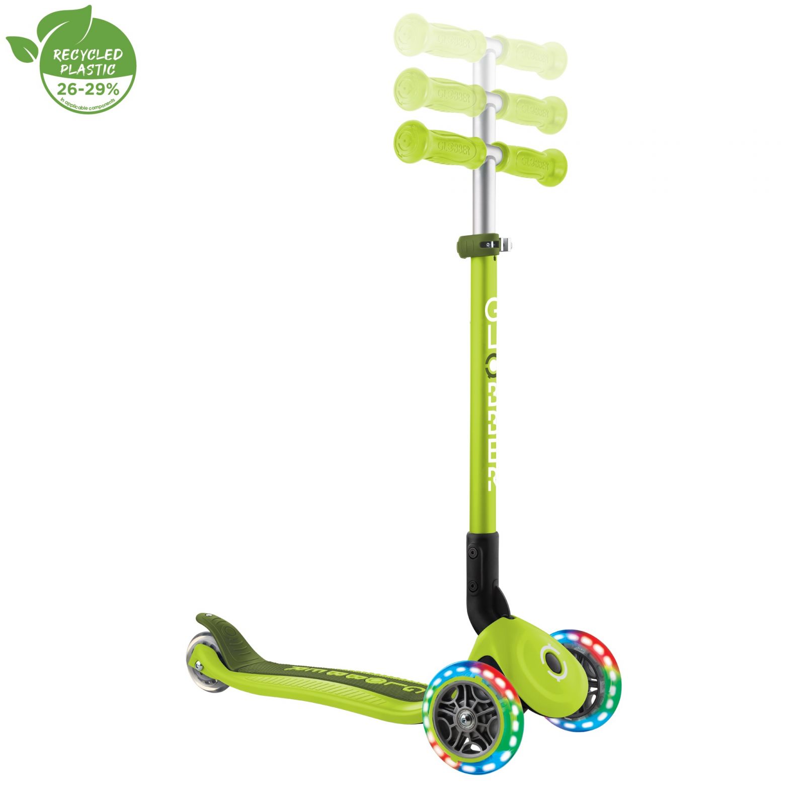 Trotineta Globber PRIMO pliabila cu lumini ghidon ajustabil 3 nivele rulmenti ABEC 5 culoare verde