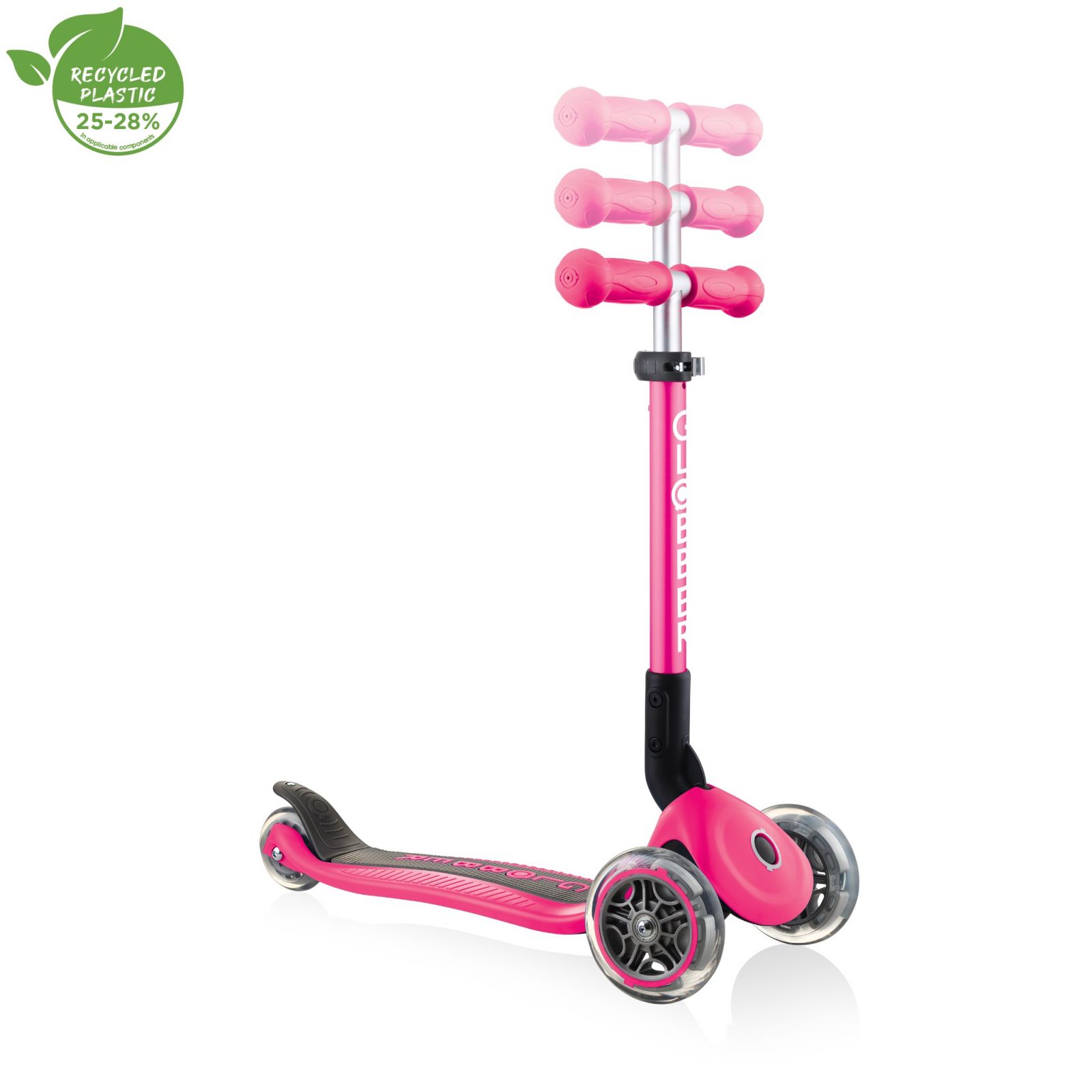 Trotineta Globber JUNIOR PLIABILA ghidon ajustabil 3 nivele greutate maxima 50 kg rulmenti ABEC 5 culoare roz