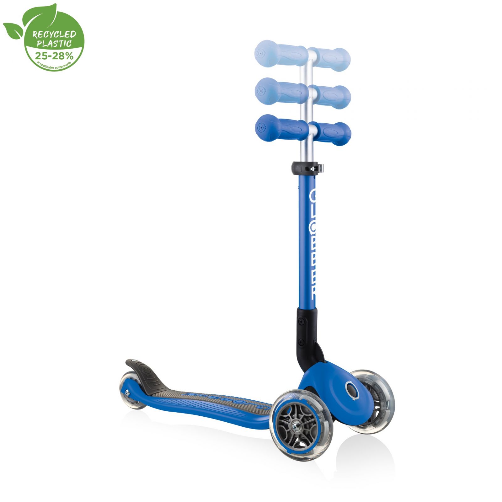 Trotineta Globber JUNIOR PLIABILA ghidon ajustabil 3 nivele greutate maxima 50 kg rulmenti ABEC 5 culoare albastra