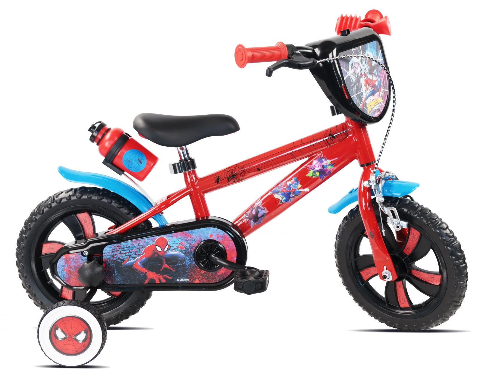 Bicicleta Denver  Spiderman 12 inch frana de mana pe ambele roti claxon aparatoare noroi fata si spate roti cauciuc EVA