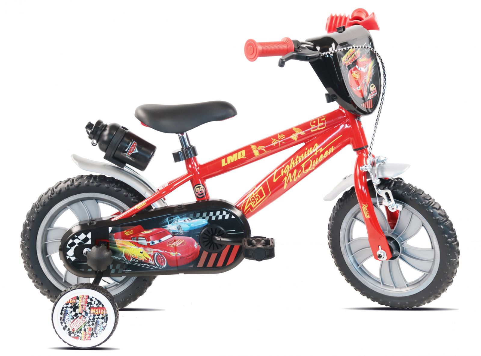 Bicicleta Denver Disney Cars 12 inch frana de mana pe ambele roti claxon aparatoare noroi fata si spate roti cauciuc EVA