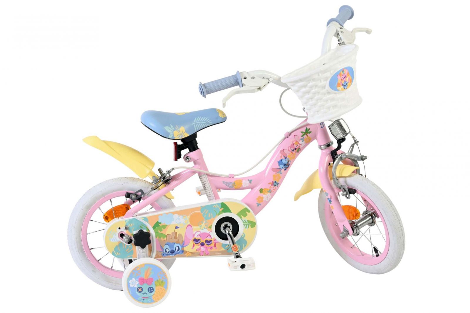 Bicicleta EL Disney Stitch 12 inch frana de mana scaun si ghidon reglabil cosulet pe ghidon spite metalice roti gonflabile stopuri reflectorizante(8)