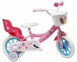 Bicicleta Denver Disney Princess 12 inch, frana de mana pe ambele roti, clopotel, roti ajutatoare detasabile, suport pentru papusi, cosulet transport pe ghidon