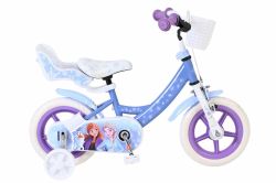 Bicicleta E&L Disney Frozen 12 inch, frana de mana pe roata fata, roti cauciuc EVA, scaun si ghidon reglabil, cosulet ghidon, scaun papusi