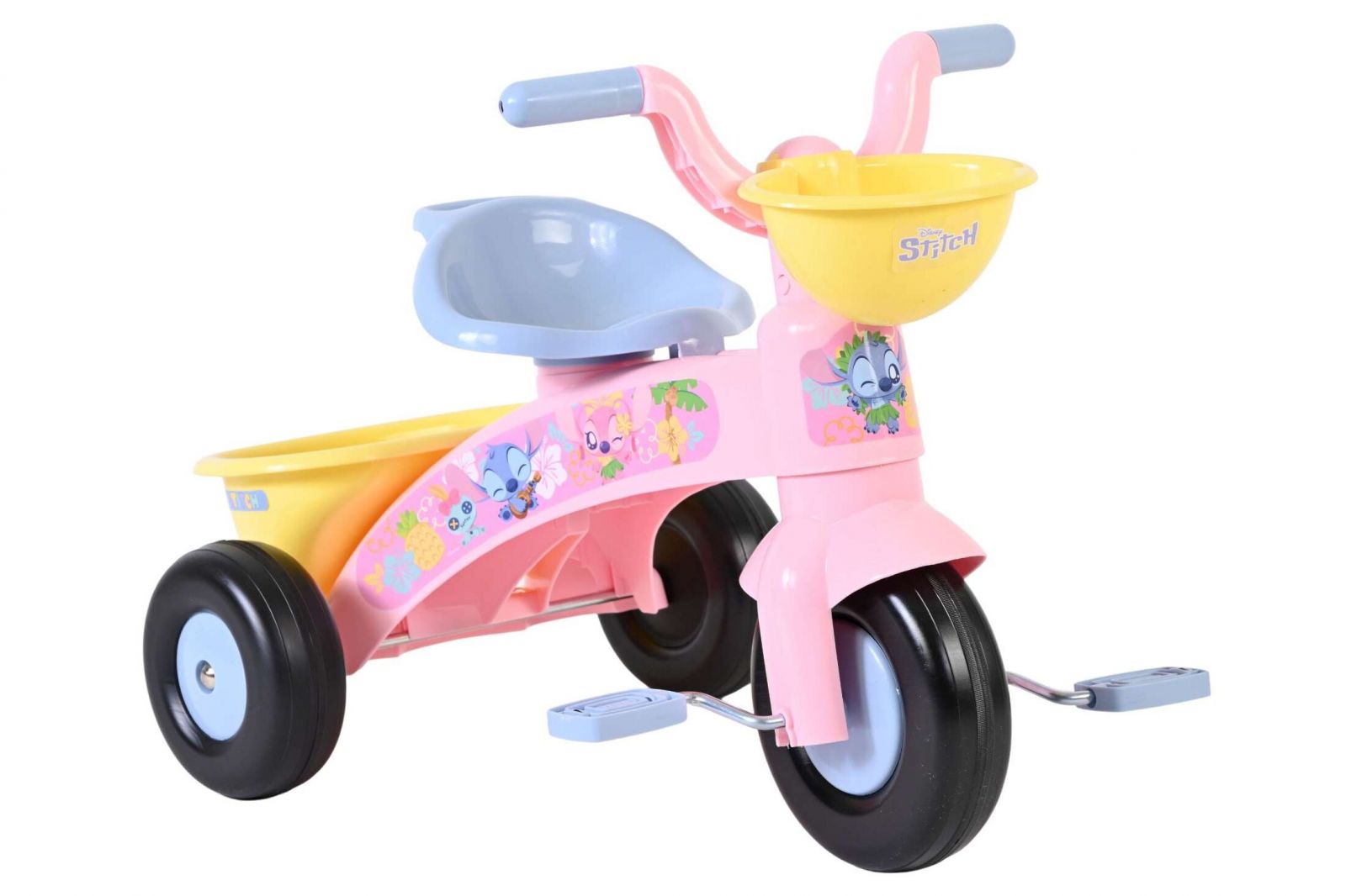 Tricicleta copii Disney Stitch culaore roz recomandata pentru 13 Ani cos transport pe ghidon greutate maxima admisa 25 kg