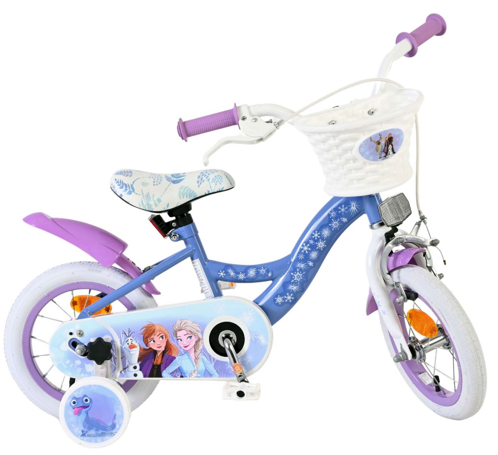 Bicicleta EL Disney Frozen 12 inch frana de mana pe roata fata scaun si ghidon reglabil spite metalice roti gonflabile cosulet pe ghidon(9)