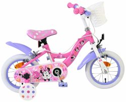Bicicleta E&L Minnie Mouse 12 inch, frana de mana pe ambele roti, scaun si ghidon reglabil, spite metalice, roti gonflabile, cosulet pe ghidon