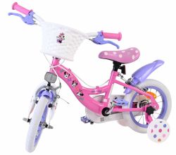 Bicicleta EL Minnie Mouse 12 inch frana de mana pe ambele roti scaun si ghidon reglabil spite metalice roti gonflabile cosulet pe ghidon(7)