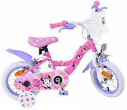 Bicicleta EL Minnie Mouse 12 inch frana de mana pe ambele roti scaun si ghidon reglabil spite metalice roti gonflabile cosulet pe ghidon(10)