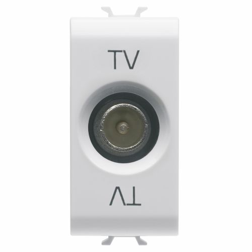 GW10361 - COAXIAL TV SOCKET-OUTLET, CLASS A SHIELDING - IEC MALE CONNECTOR 9,5mm - DIRECT WITH CURRENT PASSING - 1 MODULE - GLOSSY WHITE - CHORUSMART
