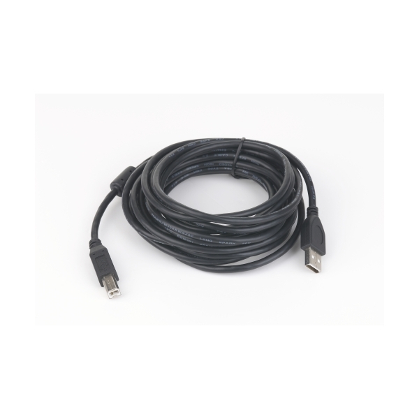 Cablu de date USB2.0 A tata la USB B tata, calitate premium, conectori auriti si miez ferita, lungime cablu: 5m, bulk, Negru, GEMBIRD (CCP-USB2-AMBM-15)