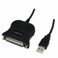 Cablu adaptor extern 1x USB tata la 1x Palarel D-sub 25 pin mama, lungime cablu 1.5m, Negru, LOGILINK (UA0054A)