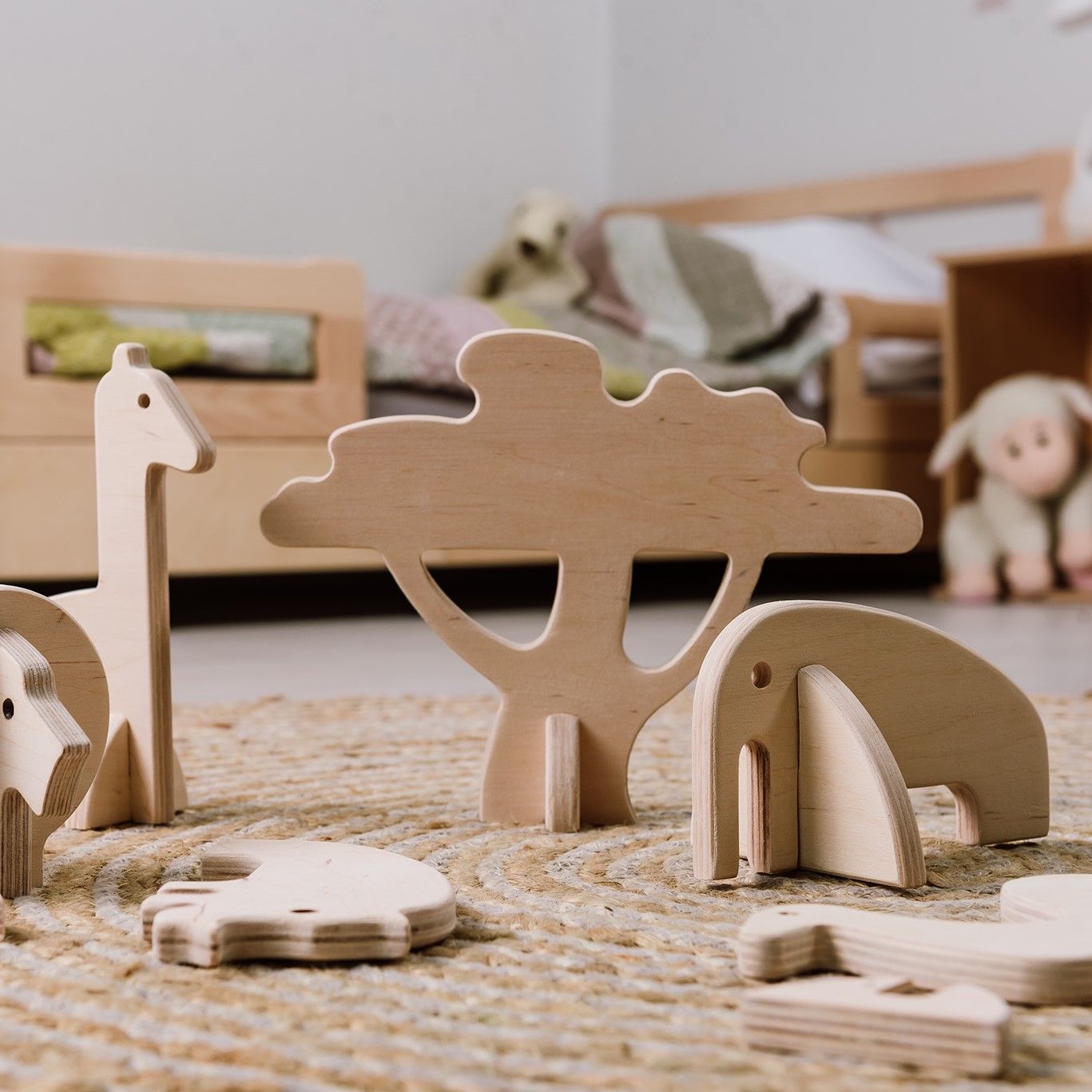 Wooden animals set AFRICA, unpainted gift for kids