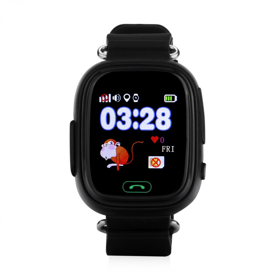 Ceas smartwatch GPS copii Techone™ GW100 Touch, functie telefon, touchscreen, Bluetooth, pozitionare GPS+AGPS+WiFi+Beidou, Buton SOS, monitorizare spion, Negru