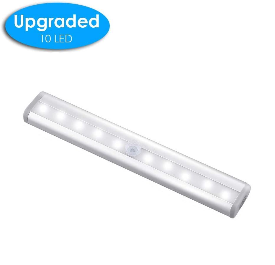 Lampa LED cu senzor de miscare, Huerler® L0406, din aluminiu, 10 led-uri puternice, fara fir, cu baterii, cu suport magnetic, pentru dressing, dulap de bucatarie, baie, hol, scari, portabila, 19 cm, lumina calda