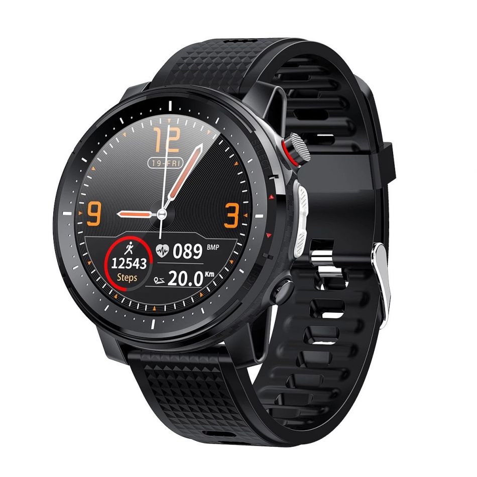 Ceas smartwatch TechONE® L15, ecran 1.3 inch Retina, lanterna, ritm cardiac, EKG, oxigen sange, rezistenta apa IP68, full Touch, multi sport, stand by 7 zile, ultra usor, rosu/negru
