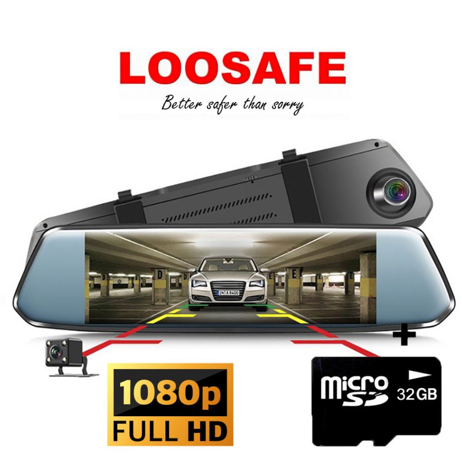 Camera auto oglinda DVR Loosafe™ RoadTeam H17, video, Fata/Spate 1080p FullHD/720p HD, 7 inch, night vision, unghi de filmare 170 grade, detectare miscare, lentile Sony, monitorizare parcare, inregistrare in bucla, negru