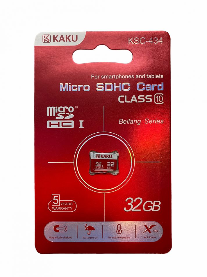 Card de memorie micro SDHC, Kaku® KSC-434, 32 GB, clasa 10, 90 mb/s protejat magnetic si raze X, compatibil telefon, tableta, camera auto, rosu