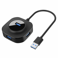 Hub USB Techone® Square4P, 4 porturi, viteza 3.0, alimentare USB, luminat, cablu 20cm, negru