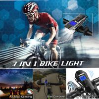Far bicicleta cu ciclocomputer Huerler® FY-317, 1 x Cree LED + 2 x LED, claxon incorporat, afisare viteza, distanta, acumulator 1500mAh,  incarcare USB, rezistent la apa, 4 moduri luminare, negru