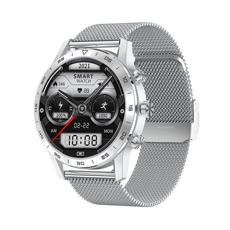 Ceas smartwatch TechONE™ DT70, 1.39 inch IPS HD, multi sport, apel bluetooth 5.0, agenda, ritm cardiac inteligent, EKG, rezistent la apa IP67, difuzor, notificari, vibratii, curea metalica silicon incluse, argintiu
