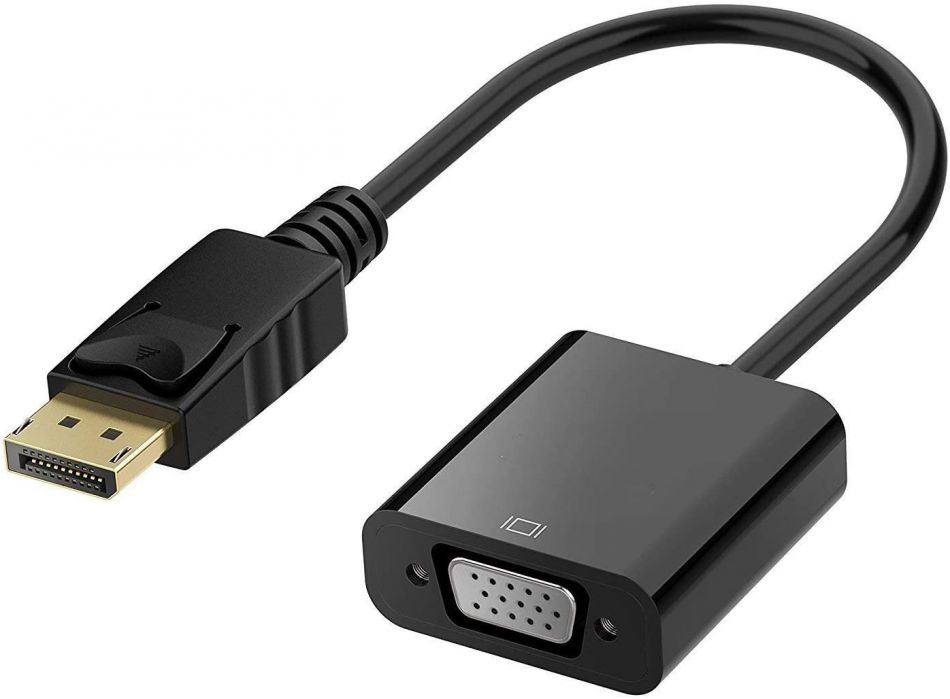 Adaptor DP (Display Port) la VGA TechONE™, port Tata-Mama, Full HD, Unidirectional, mufa aurita, 15cm, Negru