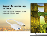 Adaptor DP (Display Port) la VGA TechONE™, port Tata-Mama, Full HD, Unidirectional, mufa aurita, 15cm, Negru