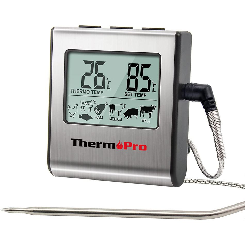 Termometru profesional mancare ThermoPro TP-16 Pro, citire 1 secunde, sonda inox, acuratete 1 grad, alarma, magnetic, functie timer, pre-programat si customizabil, argintiu