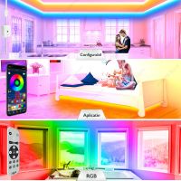 Kit Banda LED Huerler™ Smart RGB 27 metri (2 X 13.5m), Wi-FI, control aplicatie, telecomanda, Bluetooth, lumina Multicolora, Music Sync, control vocal, Led Strip