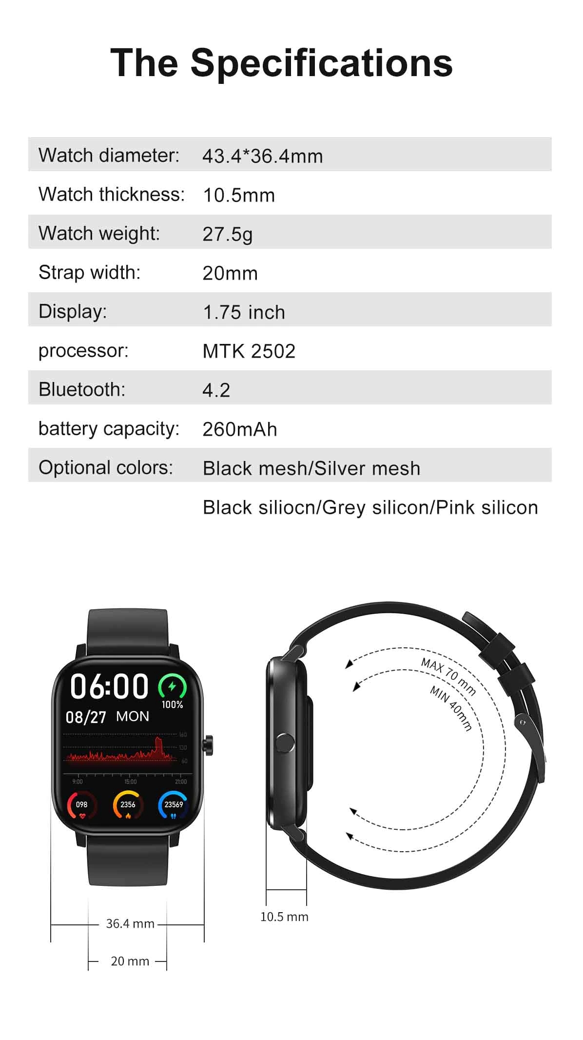 Ceas smartwatch femei TechONE™ DT35+, 1.75