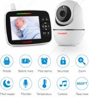 Baby Monitor WIFI Loosafe® SM935E, vedere noaptea, rotire, temperatura, cantece, zoom 2X, monitorizare bebelus, alb