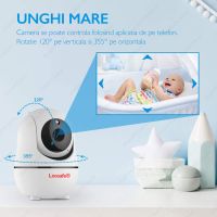 Baby Monitor WIFI Loosafe® SM935E, vedere noaptea, rotire, temperatura, cantece, zoom 2X, monitorizare bebelus, alb