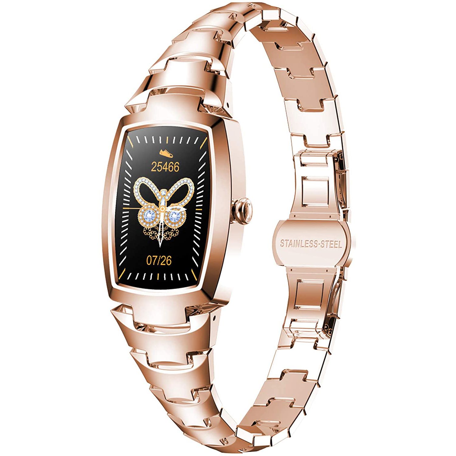 Ceas smartwatch TechONE™ H8 Pro, pentru femei, monitorizare ciclu menstrual, oxigen, ritm cardiac, multi sport, auriu