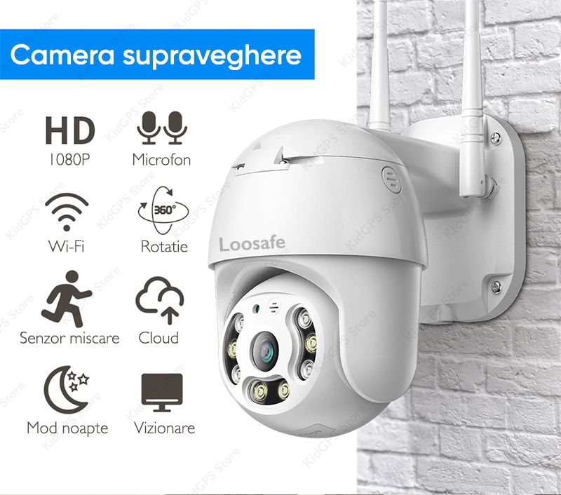 Camera de supraveghere WIFI Loosafe® 80HS Pro, 8 MP, exterior/interior, Ultra HD 4K, 4X zoom, rotire, leduri lumina, comunicare bidirectionala, stocare card/cloud, senzor miscare, Alb