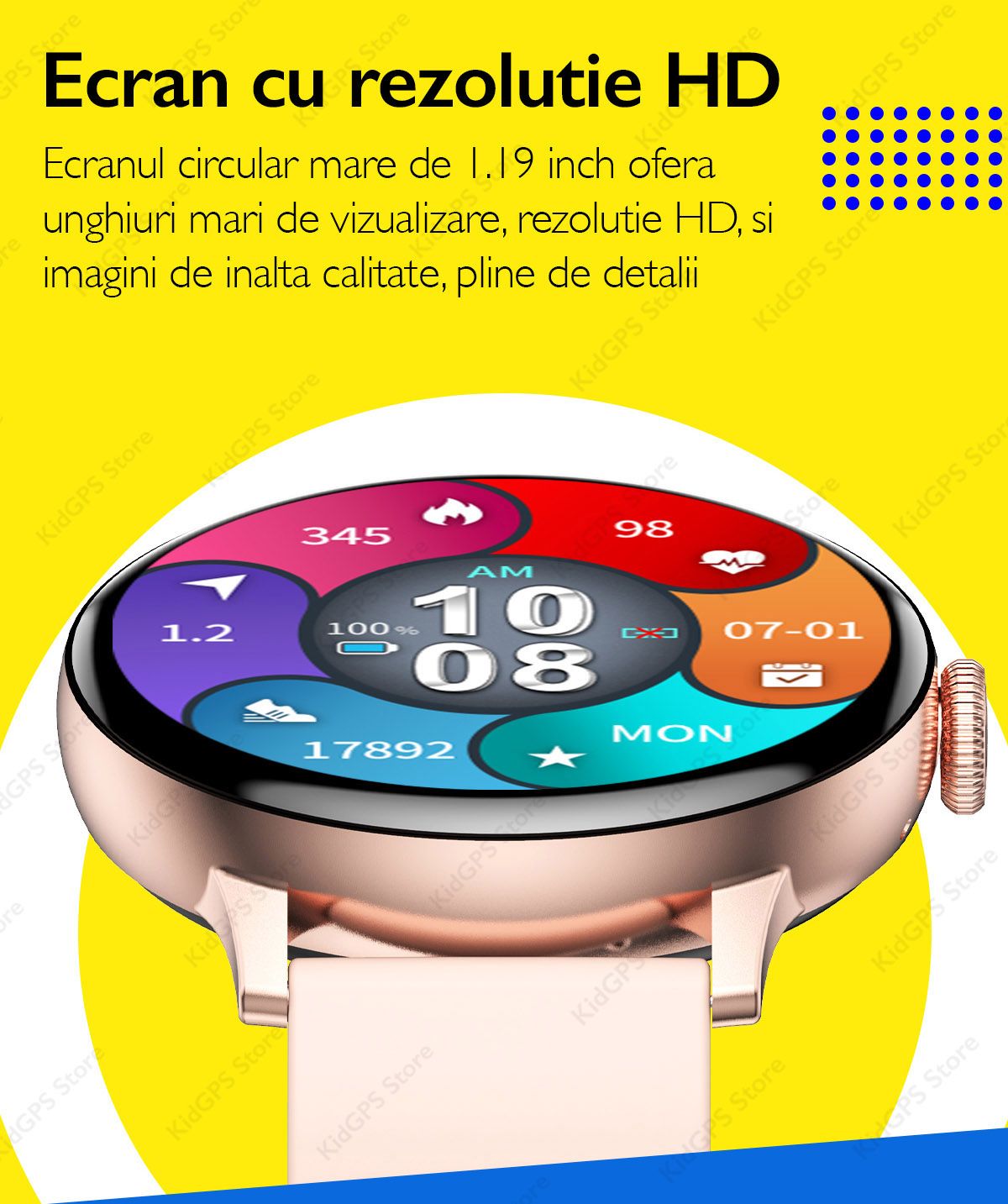 Ceas smartwatch femei TechONE™ DT2, 1.3