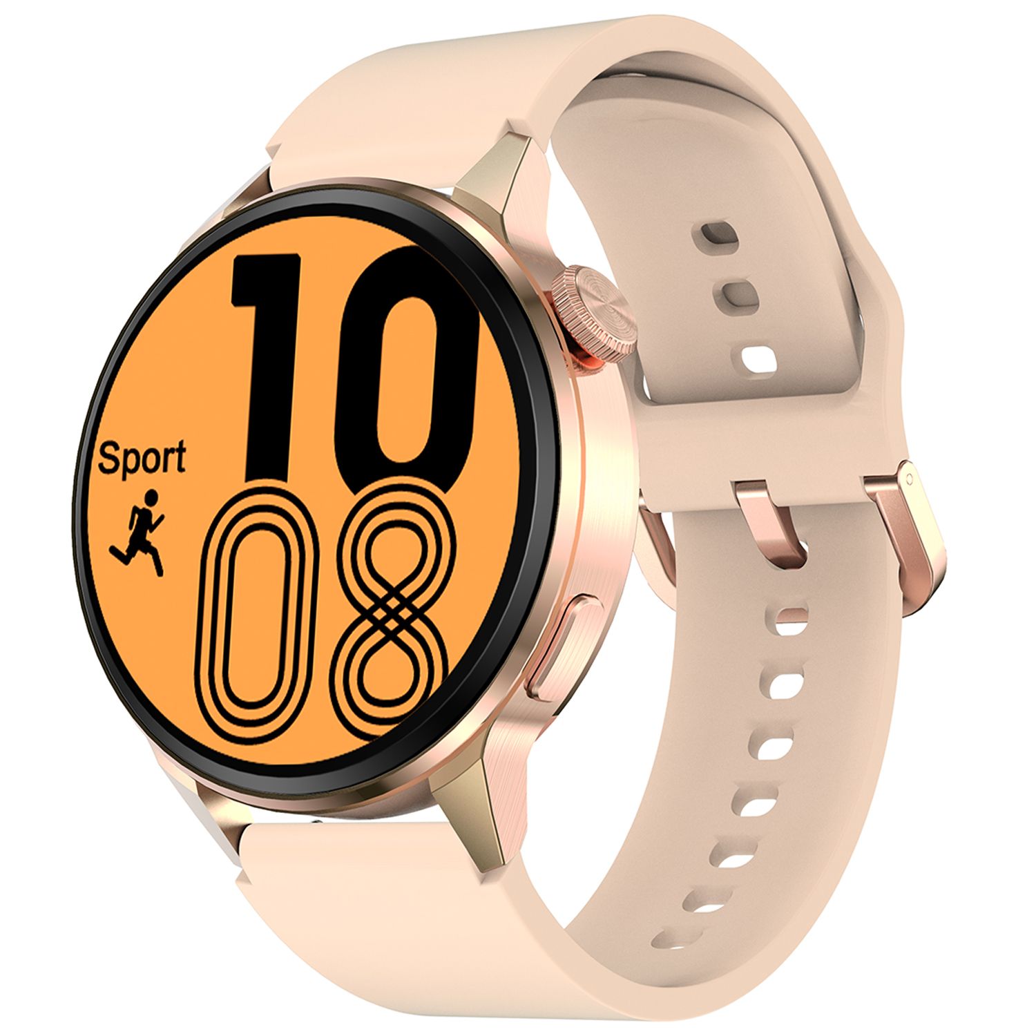 Ceas smartwatch TechONE™ DT4+, pentru femei 1.36 inch IPS, NFC, apel bluetooth 5.0, monitorizare ciclu, GPS Track, multi sport, curea silicon, auriu