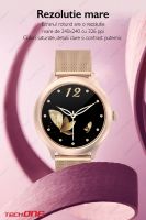 Ceas smartwatch si bratara fitness TechONE™ DK19, pentru femei, ciclu menstrual, ritm cardiac, oxigen, somn, ip68, vibratii, multi sport, Auriu
