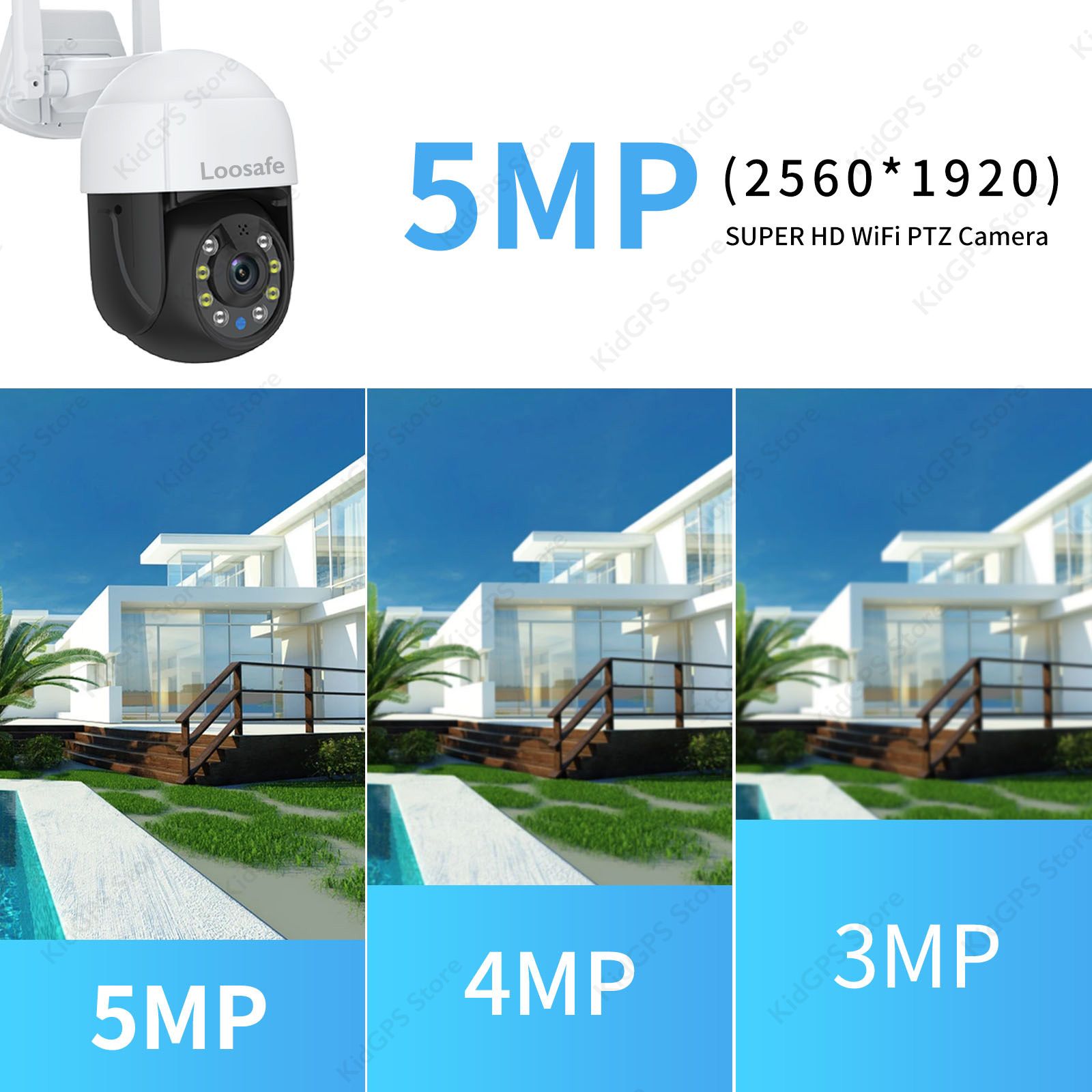 Camera de supraveghere WIFI Loosafe® 938W Pro+, 5MP, exterior/interior, Ultra HD 4K, 5X zoom, rotire, leduri lumina, comunicare bidirectionala, stocare card/cloud, senzor miscare, card memorie inclus, Alb