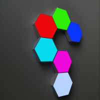 Lampa modulara hexagon Huerler LD703, RGB, aplicatie telefon, bluetooth, jocuri lumini, mod muzica, 6 bucati, alb