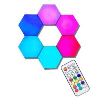 Lampa modulara hexagon Huerler LD703, RGB, aplicatie telefon, bluetooth, jocuri lumini, mod muzica, 6 bucati, alb