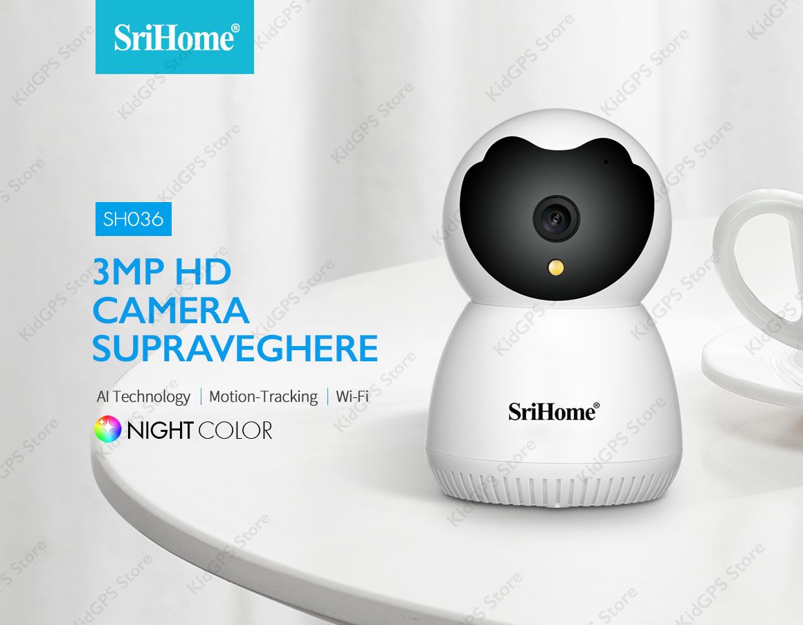 Camera Baby Monitor Wireless SriHome SH036 Pro, FullHD, video/audio bebelusi, vedere nocturna, push to talk, rotire, senzor miscare, alb