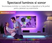 Kit Banda LED TV Huerler™ Smart RGB 2.5 metri, control aplicatie, telecomanda, Bluetooth, lumina Multicolora, Music Sync, conectare USB, Led Strip