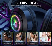 Casti gaming profesionale Runmus X1, microfon luminat, RGB, surround HD 7.1, anulare zgomot de fond, multi platform, difuzor 50mm, 115dB, negru