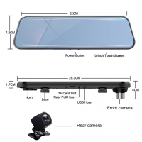 RESIGILAT Camera auto dubla oglinda DVR Loosafe™ RoadTeam H19, 10 inch touch, camera marsarier, Full HD 30fps, night vision, unghi de filmare 170 grade, senzor G, detectare miscare, lentile Sony, negru