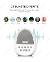 RESIGILAT Dispozitiv Sunete Albe Techone® W06 29 sunete HD, pentru copii si adulti, portabil, acumulator 1200mAh, timer, lumina de veghe, White Noise, Alb